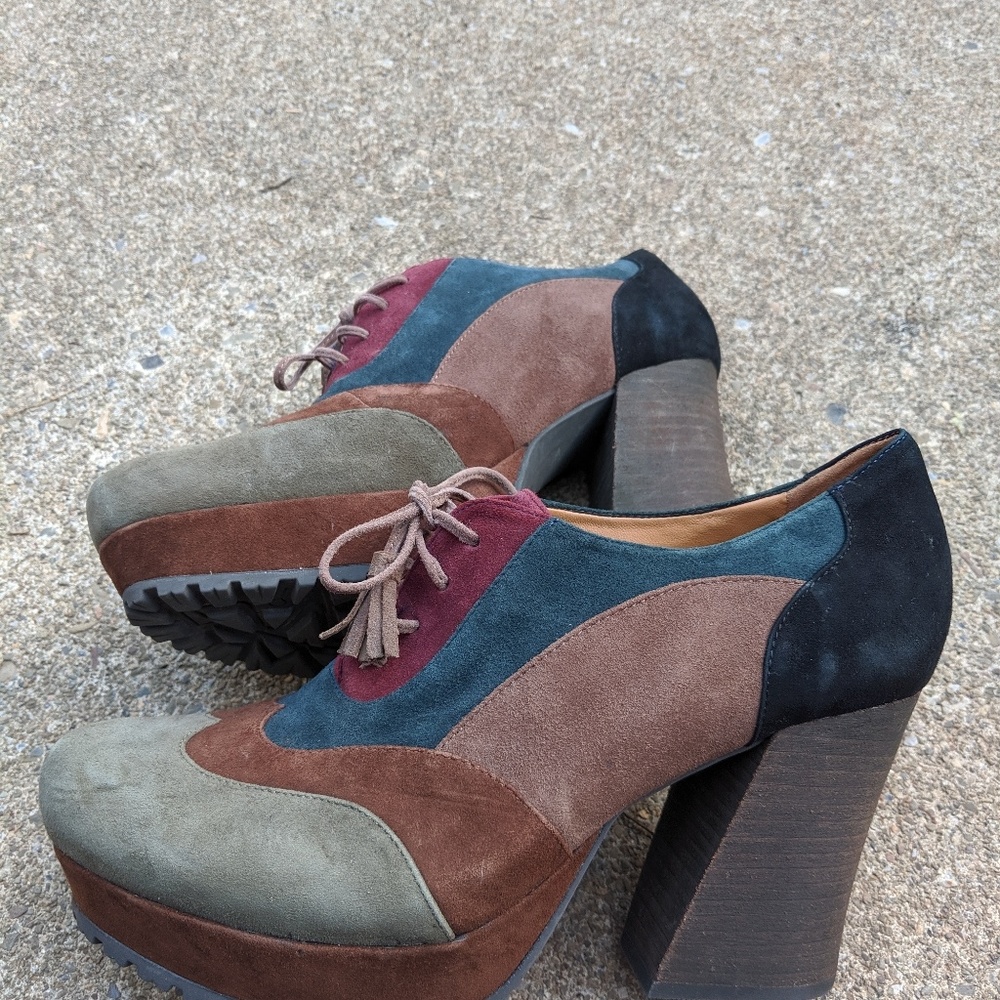 Earthies Leather Patchwork Chunky Block Heels 9m - image 1